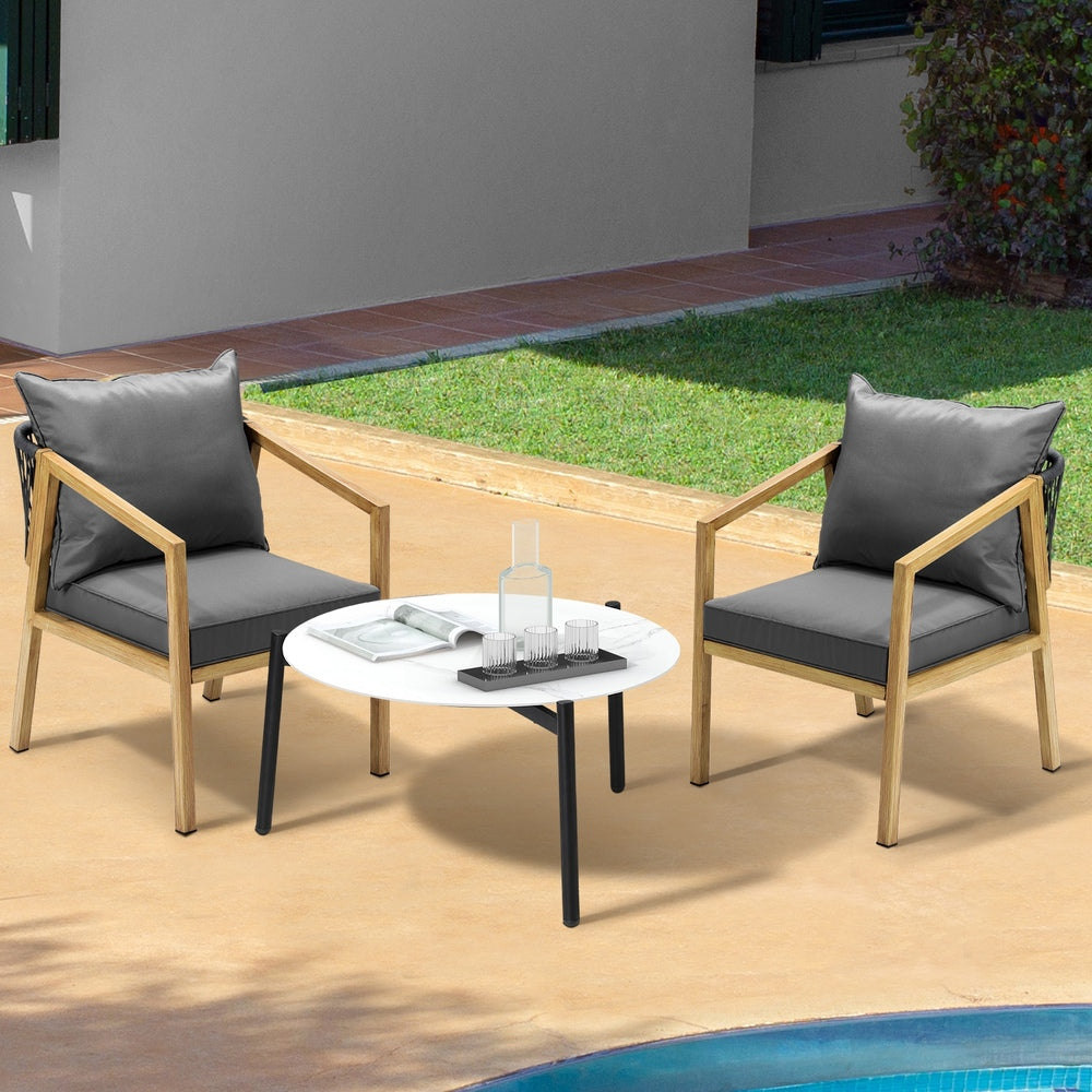 3PCS Outdoor Patio Set 70cm Coffee Table Natural Chairs