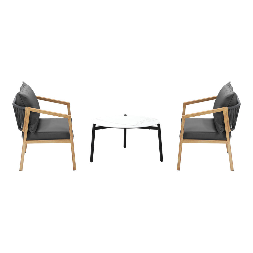 3PCS Outdoor Patio Set 70cm Coffee Table Natural Chairs