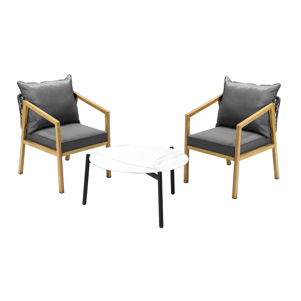 3PCS Outdoor Patio Set 70cm Coffee Table Natural Chairs