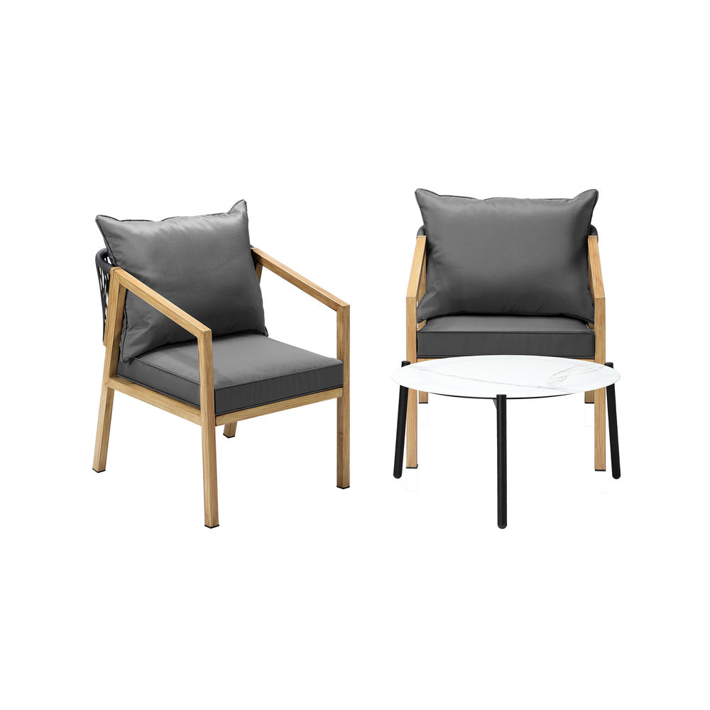 3PCS Outdoor Patio Set 70cm Coffee Table Natural Chairs