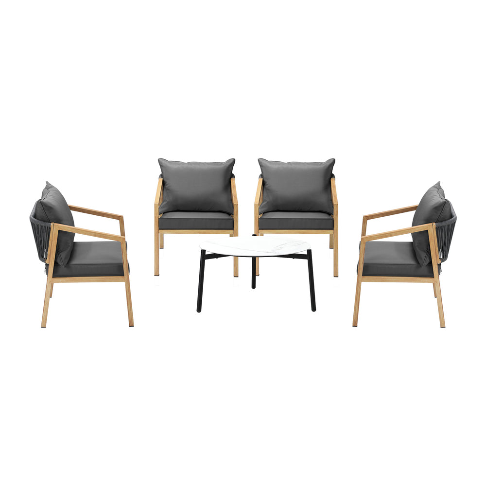 Outdoor Patio Set 70cm Coffee Table Grey and Natural/White Chairs