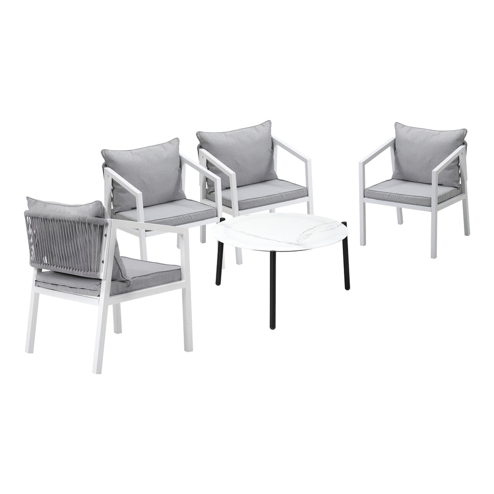 Outdoor Patio Set 70cm Coffee Table Grey and Natural/White Chairs