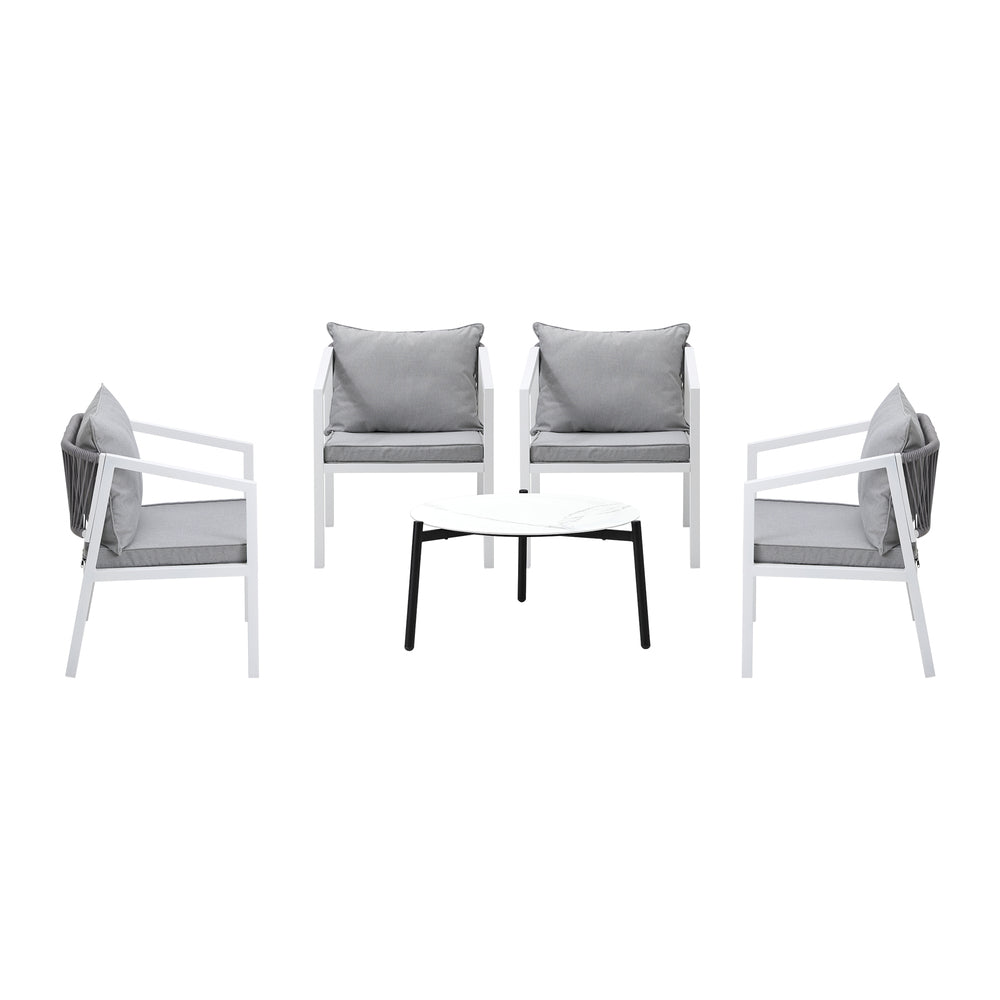 Outdoor Patio Set 70cm Coffee Table Grey and Natural/White Chairs