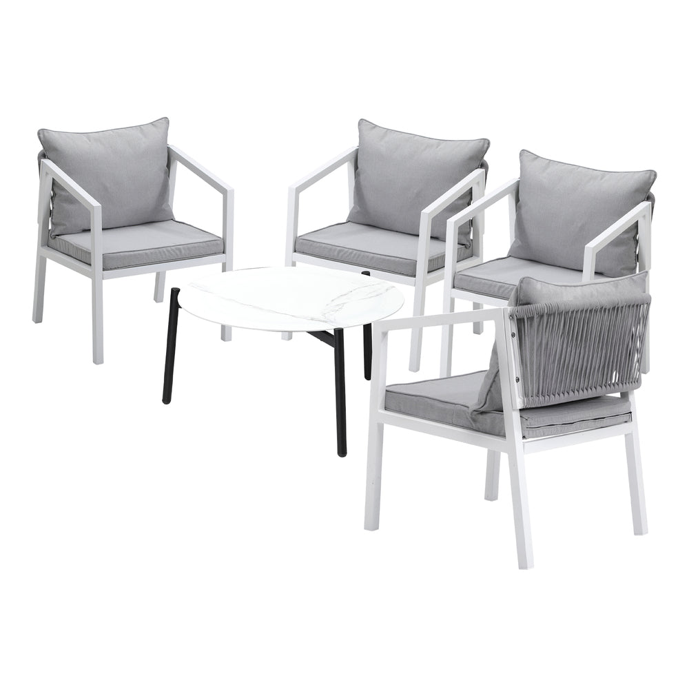Outdoor Patio Set 70cm Coffee Table Grey and Natural/White Chairs