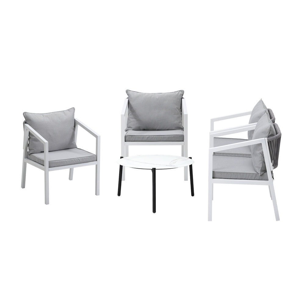 Outdoor Patio Set 70cm Coffee Table Grey and Natural/White Chairs