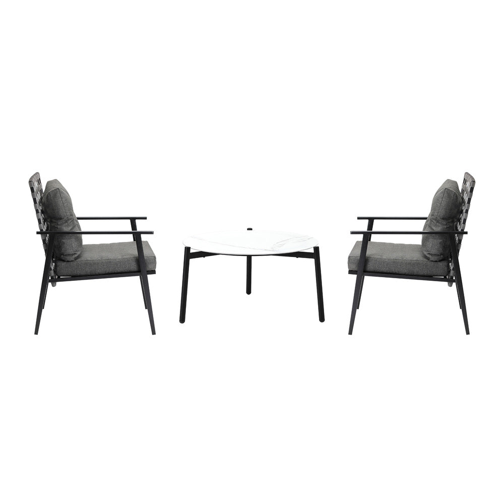 3/5pc Outdoor Patio Set 70CM White Marble Table Rattan Chairs