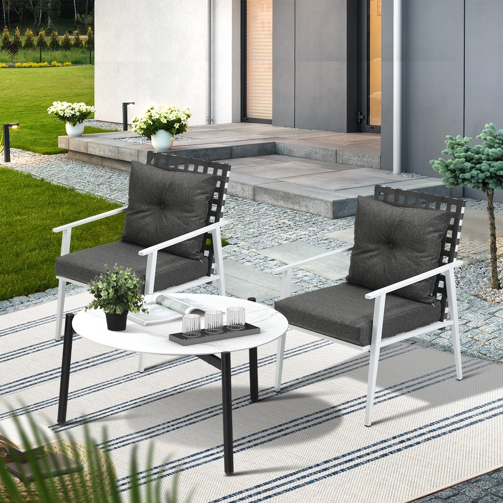 Outdoor Patio Set 50-70cm Marble Table Rattan Chairs