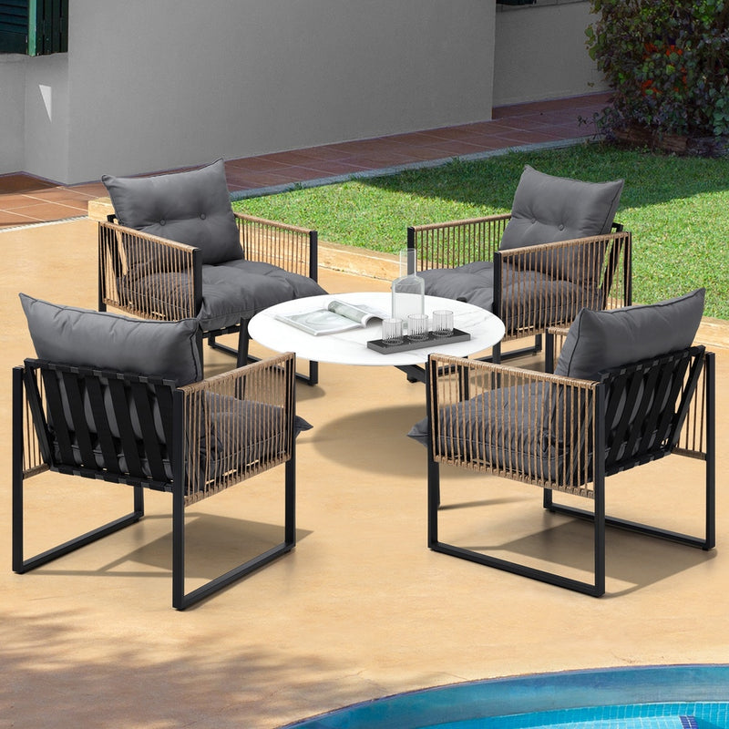 5PCS Outdoor Patio Set with White & Grey Rattan Chairs & 70cm Coffee Table Garden | Outdoor Patio Set