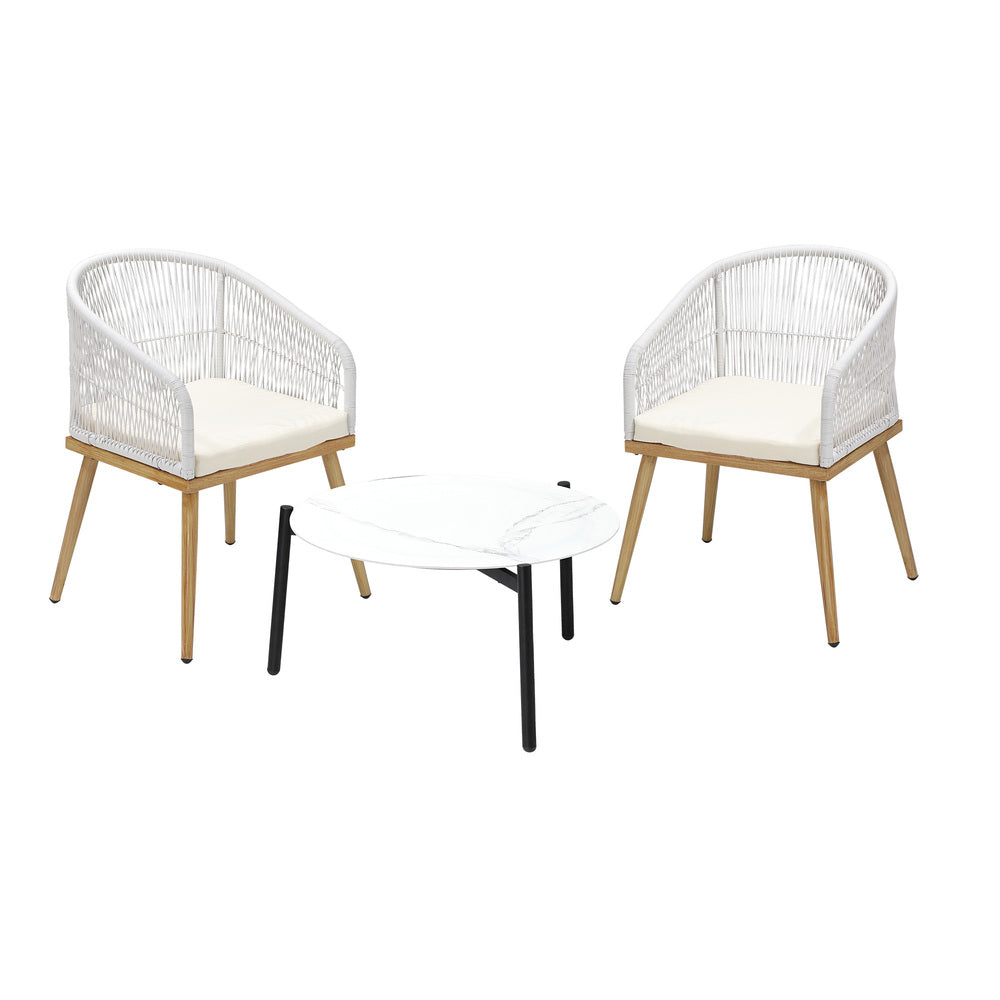 Outdoor Patio Set 50/70 cm Table Beige and Natural Chairs
