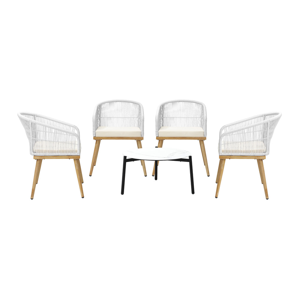 Outdoor Patio Set 50/70 cm Table Beige and Natural Chairs