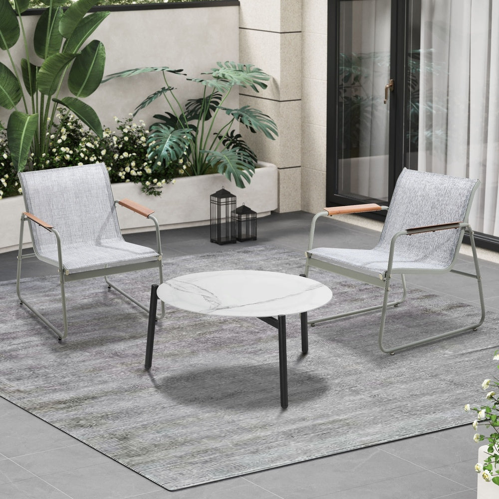 3PCS Outdoor Bistro Set Patio Chair 50cm Coffee Table Textilene