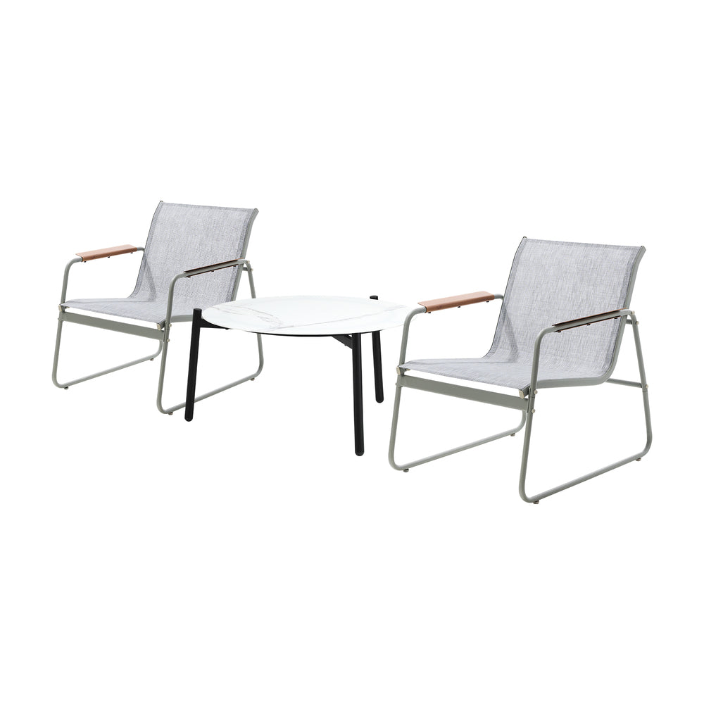3PCS Outdoor Bistro Set Patio Chair 50cm Coffee Table Textilene