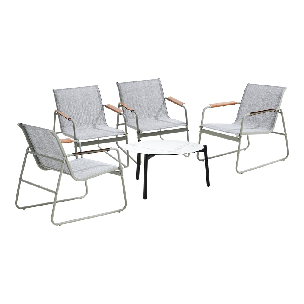 Outdoor Patio Set 70cm Round Table with 4x Chairs Garden Furniture Set Grey