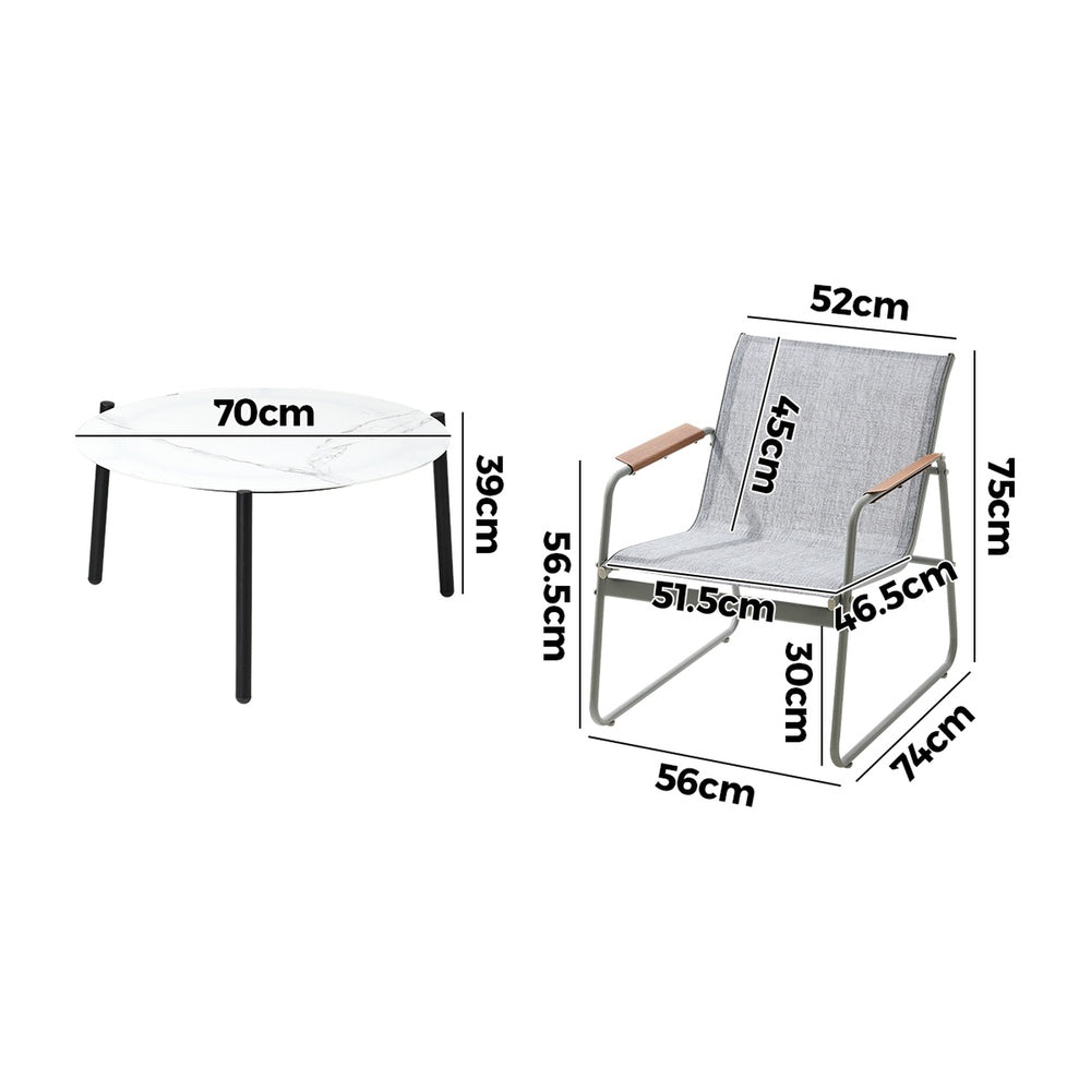 Outdoor Patio Set 70cm Round Table with 4x Chairs Garden Furniture Set Grey