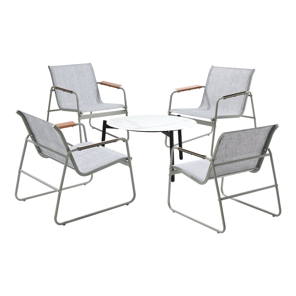 Outdoor Patio Set 70cm Round Table with 4x Chairs Garden Furniture Set Grey