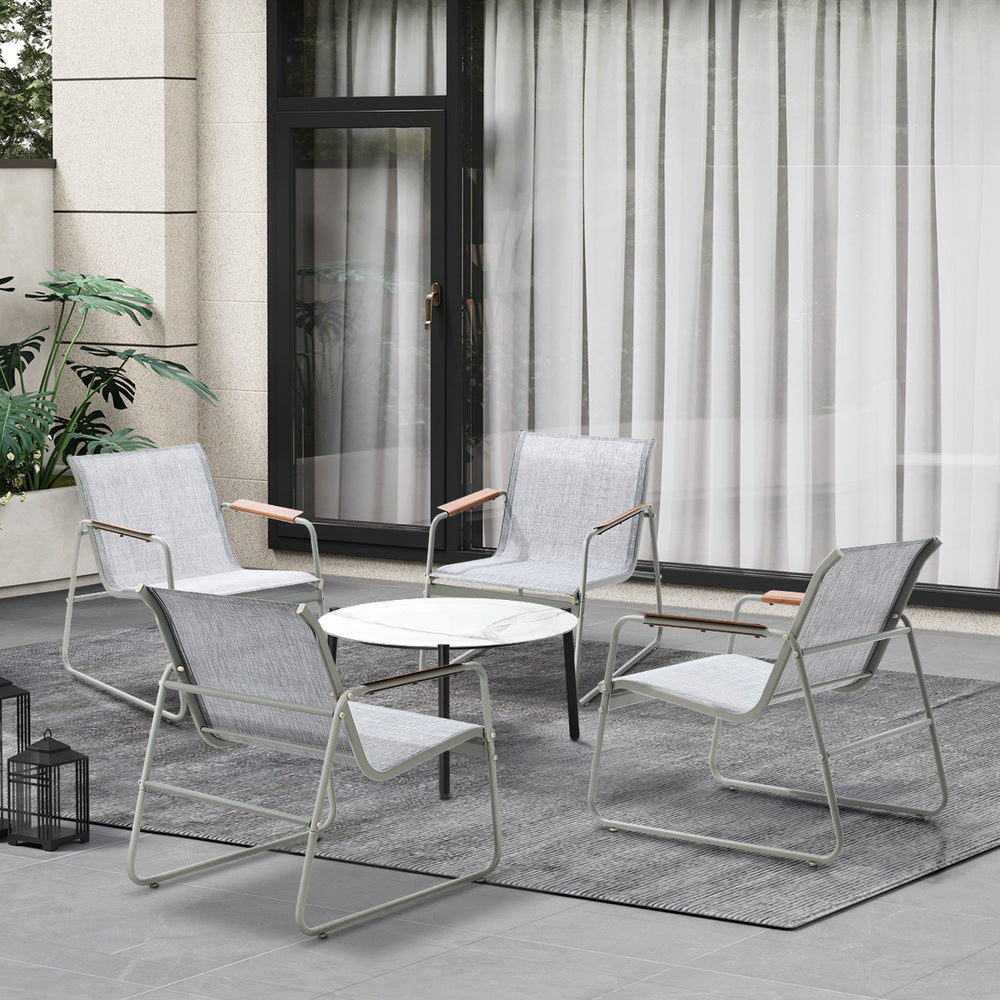 Outdoor Patio Set 70cm Round Table with 4x Chairs Garden Furniture Set Grey
