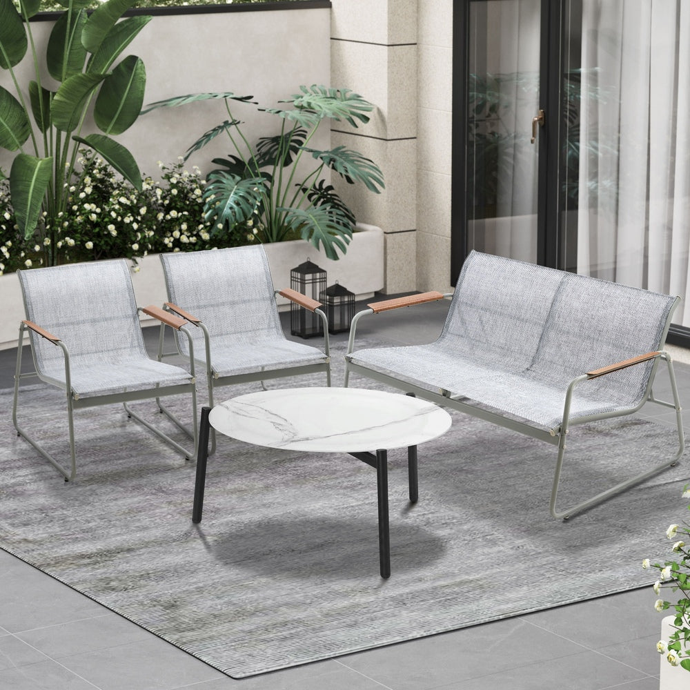 Outdoor Lounge Set 4 Seater Patio Chairs 70cm White Table