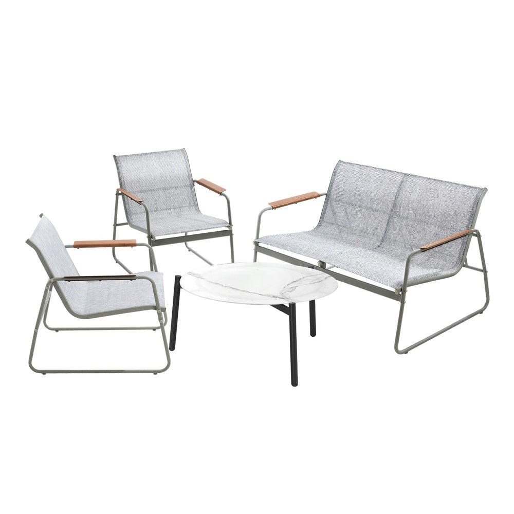 Outdoor Lounge Set 4 Seater Patio Chairs 70cm White Table