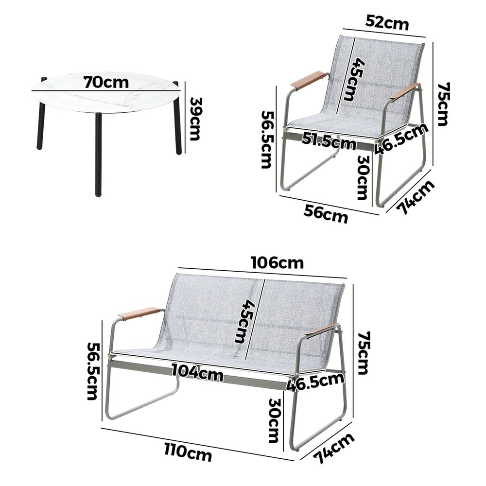 Outdoor Lounge Set 4 Seater Patio Chairs 70cm White Table
