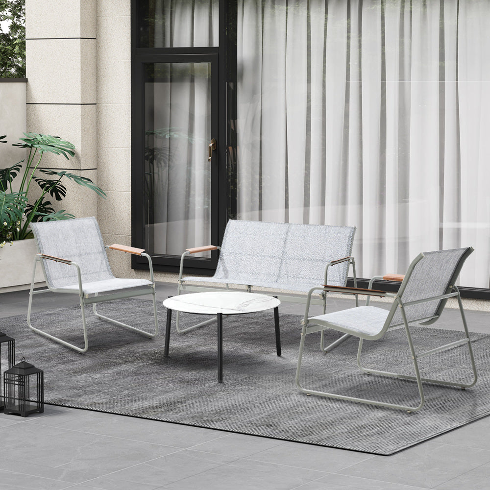 Outdoor Lounge Set 4 Seater Patio Chairs 70cm White Table