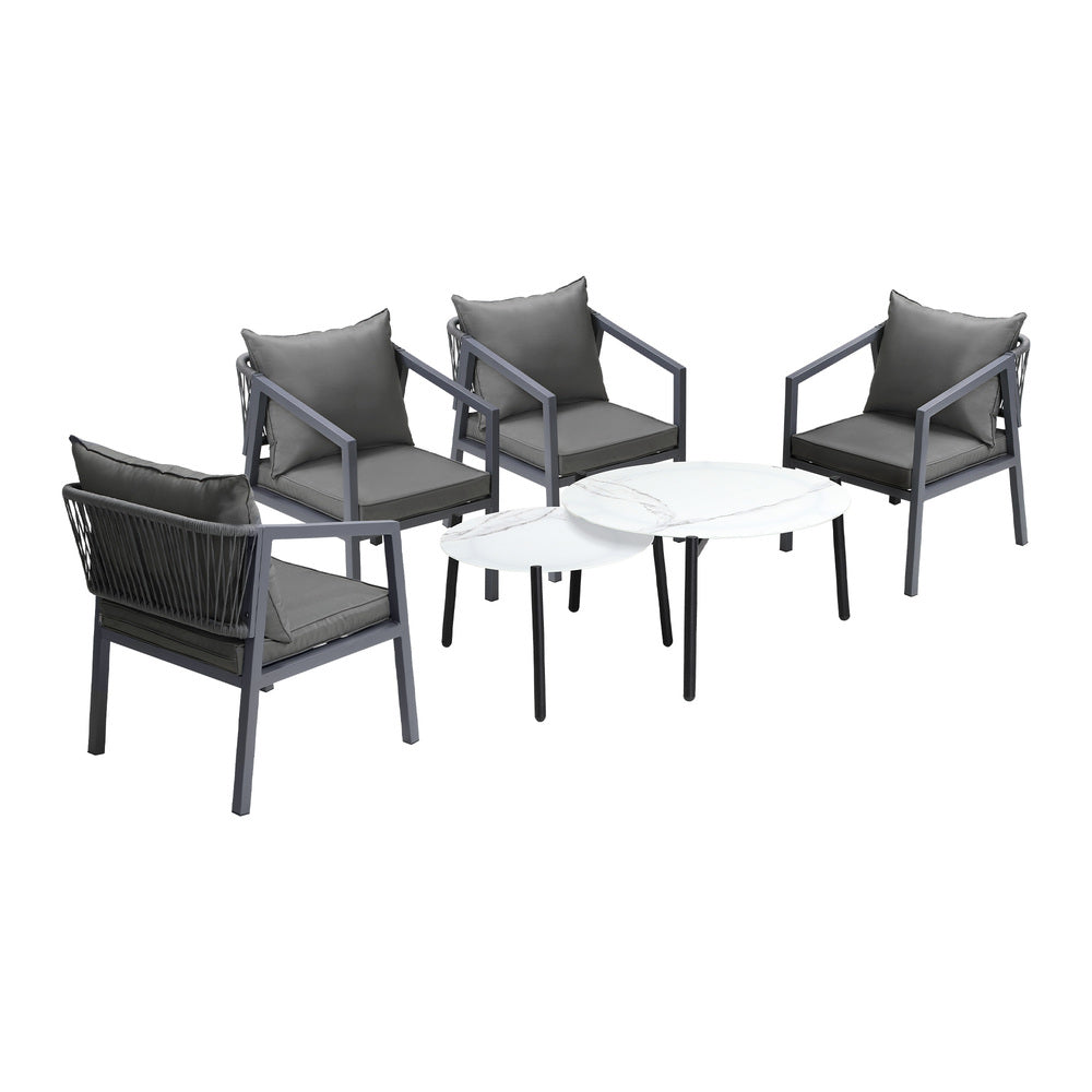 6PCS Outdoor Patio Set White 70cm Coffee Table Set Grey/White Chairs