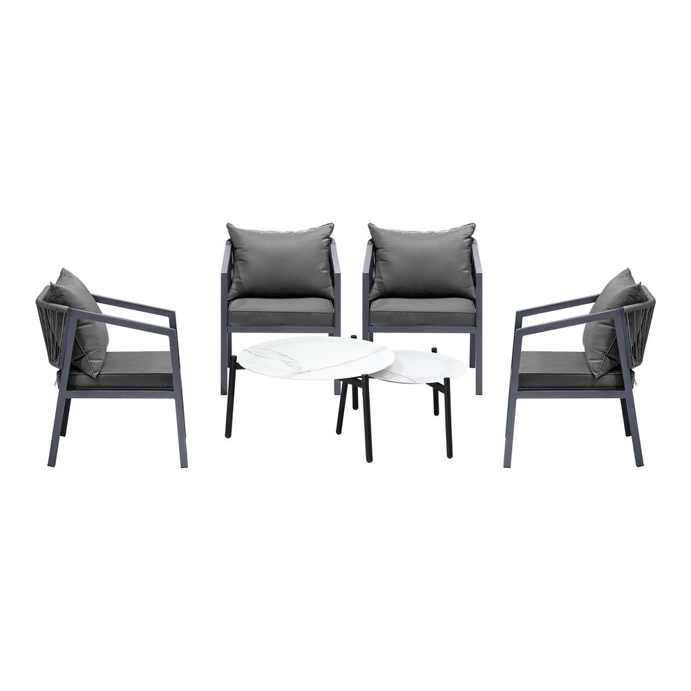 6PCS Outdoor Patio Set White 70cm Coffee Table Set Grey/White Chairs