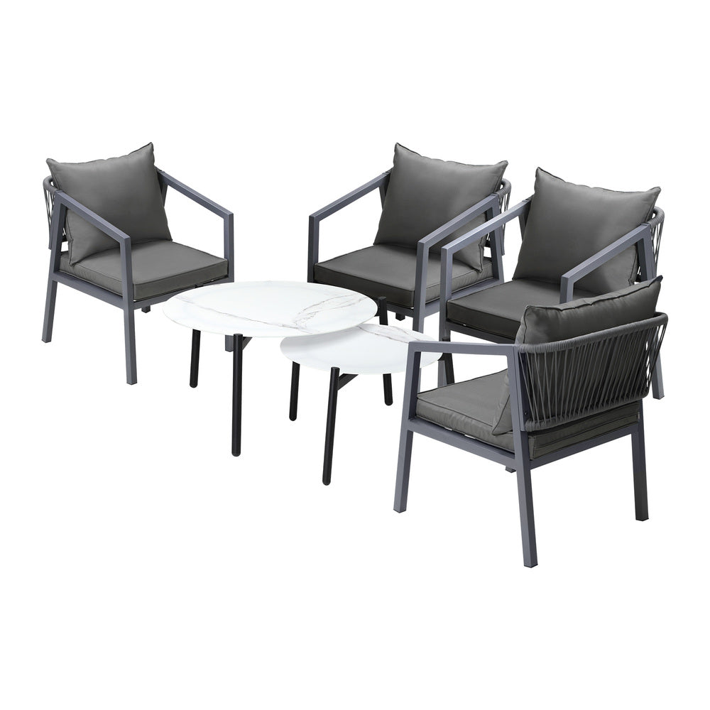 6PCS Outdoor Patio Set White 70cm Coffee Table Set Grey/White Chairs