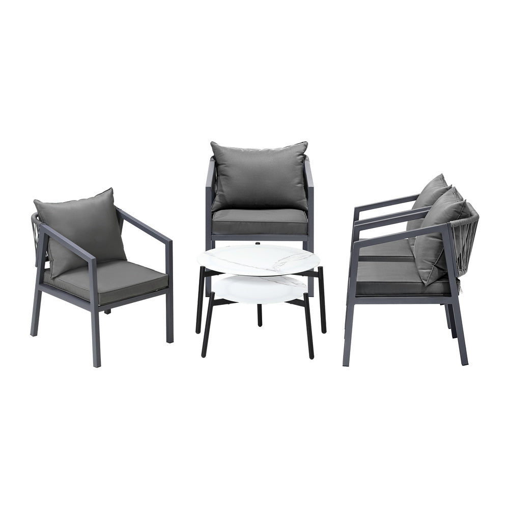 6PCS Outdoor Patio Set White 70cm Coffee Table Set Grey/White Chairs