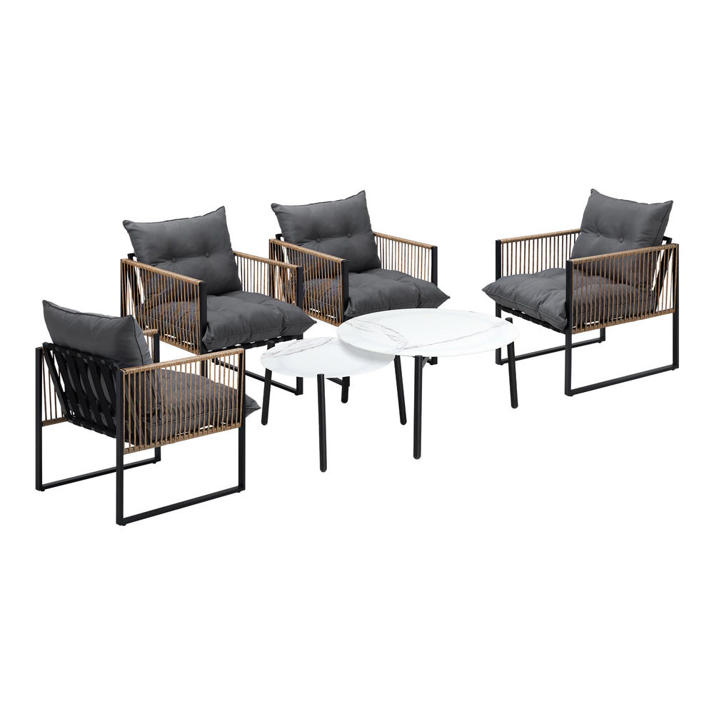 6PCS Outdoor Patio Set with Rattan Chairs & Grey Coffee Table for Garden