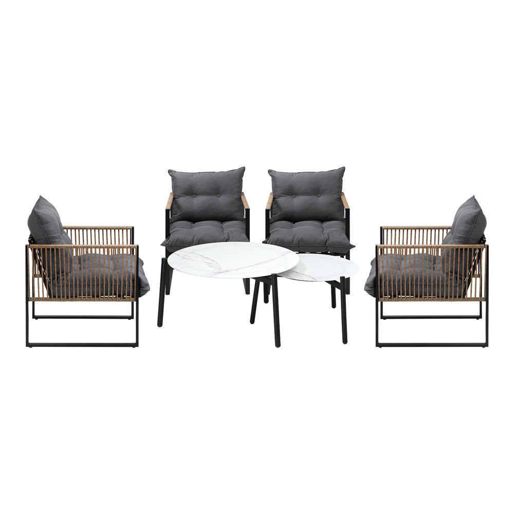 6PCS Outdoor Patio Set with Rattan Chairs & Grey Coffee Table for Garden