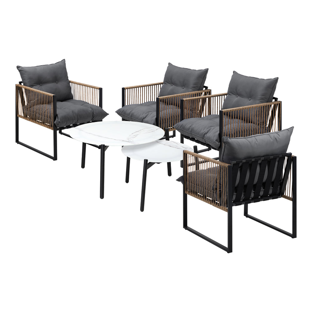 6PCS Outdoor Patio Set with Rattan Chairs & Grey Coffee Table for Garden