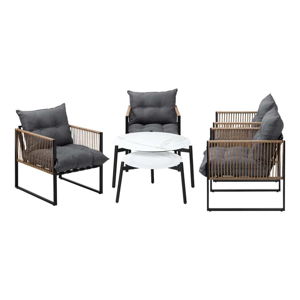 6PCS Outdoor Patio Set with Rattan Chairs & Grey Coffee Table for Garden
