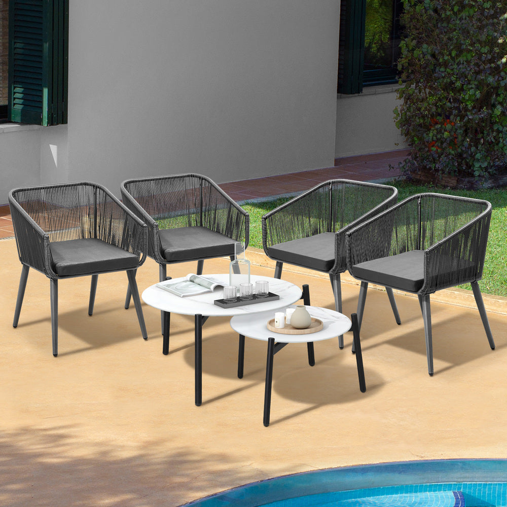 6PC Outdoor Patio Set 2 Coffee Table with Grey Chairs