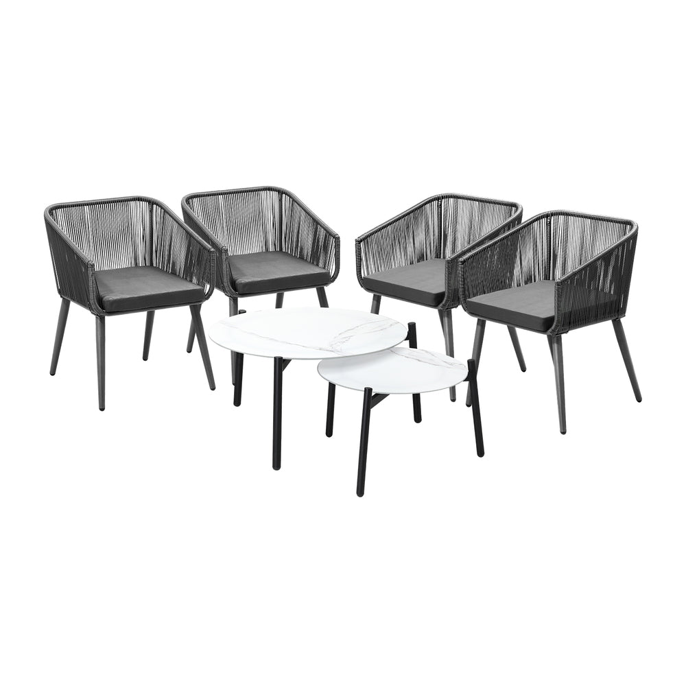 6PC Outdoor Patio Set 2 Coffee Table with Grey Chairs
