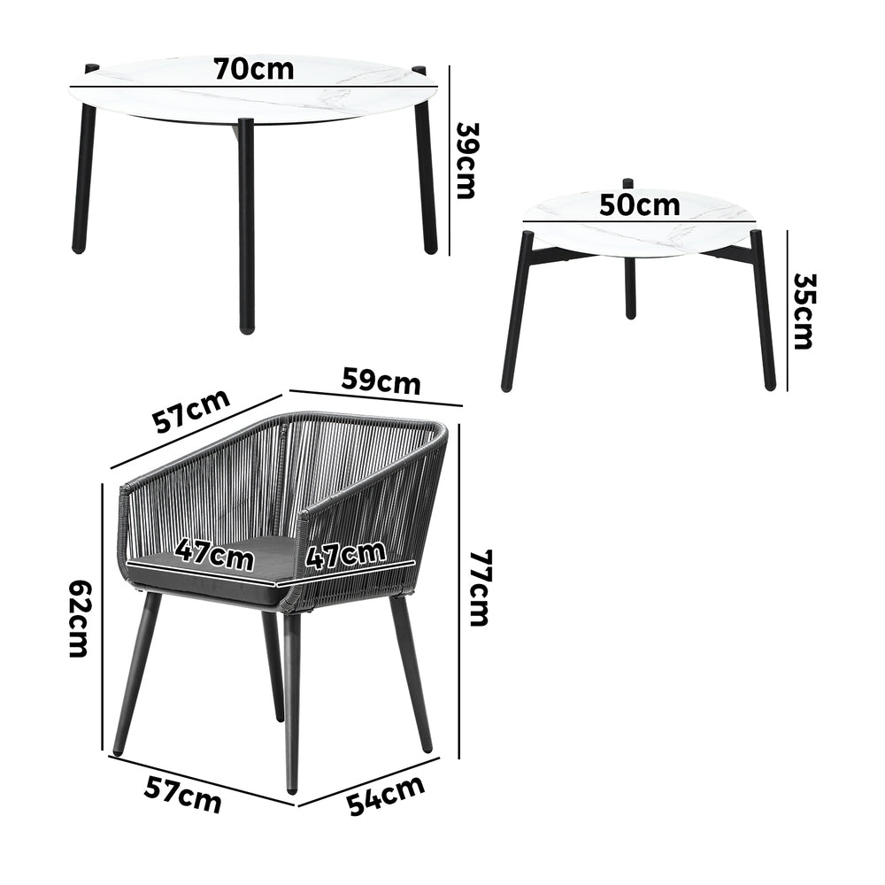 6PC Outdoor Patio Set 2 Coffee Table with Grey Chairs