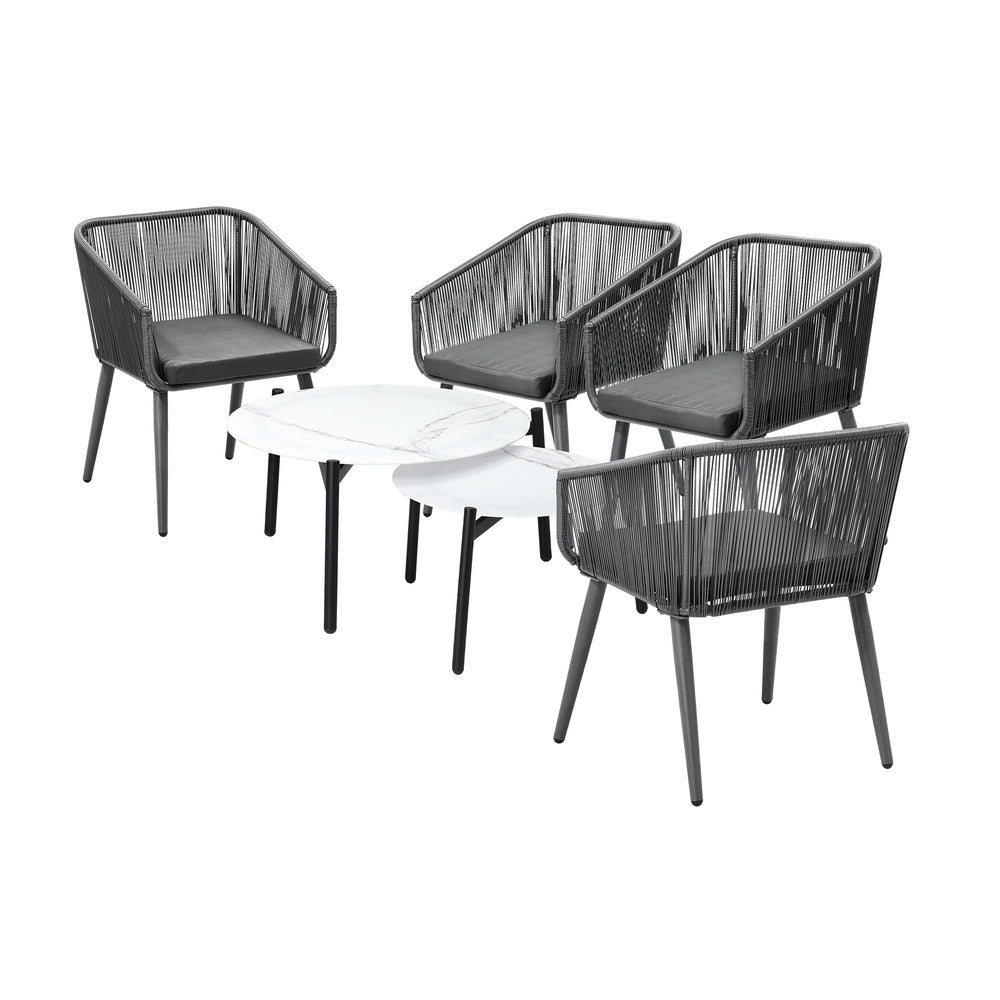 6PC Outdoor Patio Set 2 Coffee Table with Grey Chairs