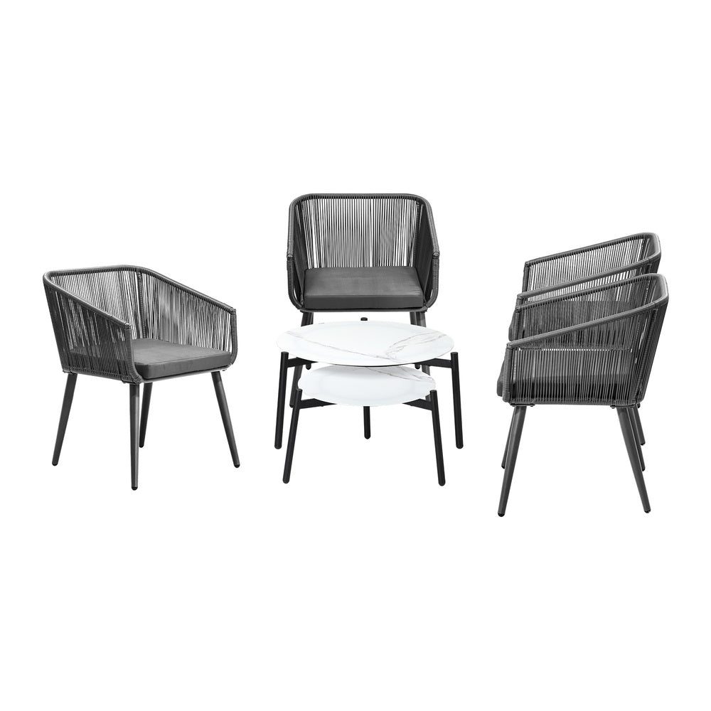 6PC Outdoor Patio Set 2 Coffee Table with Grey Chairs