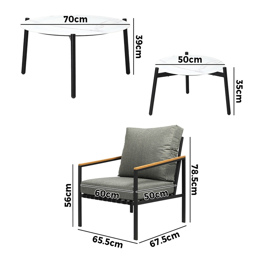 Outdoor Patio Lounge Set White 50/70cm Coffee Table Set Chairs
