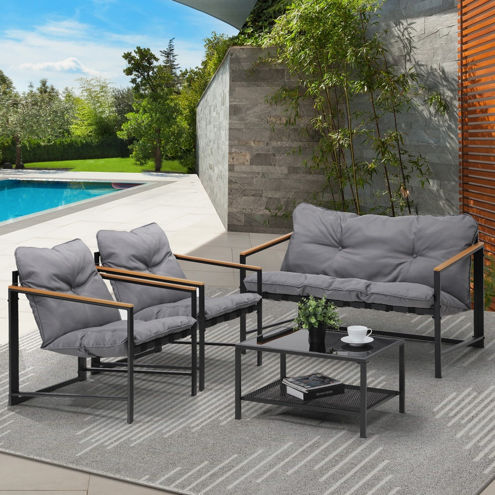 4 Seater Outdoor Lounge Sofa Set Patio Chairs Table