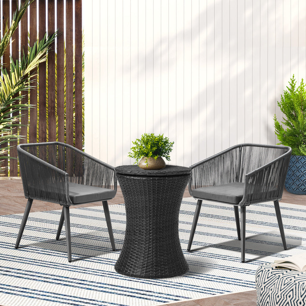 3PCS Outdoor Lounge Setting Ice Bucket Black/Brown Adjustable Table