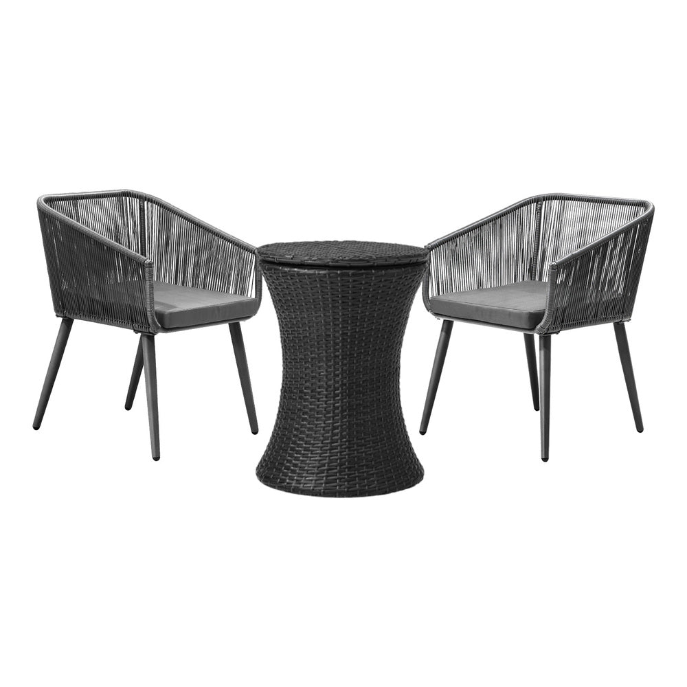 3PCS Outdoor Lounge Setting Ice Bucket Black/Brown Adjustable Table