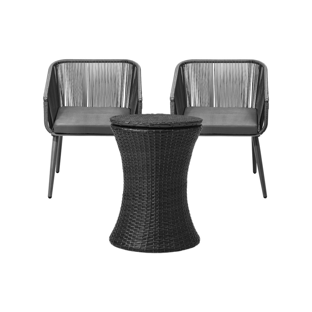 3PCS Outdoor Lounge Setting Ice Bucket Black/Brown Adjustable Table