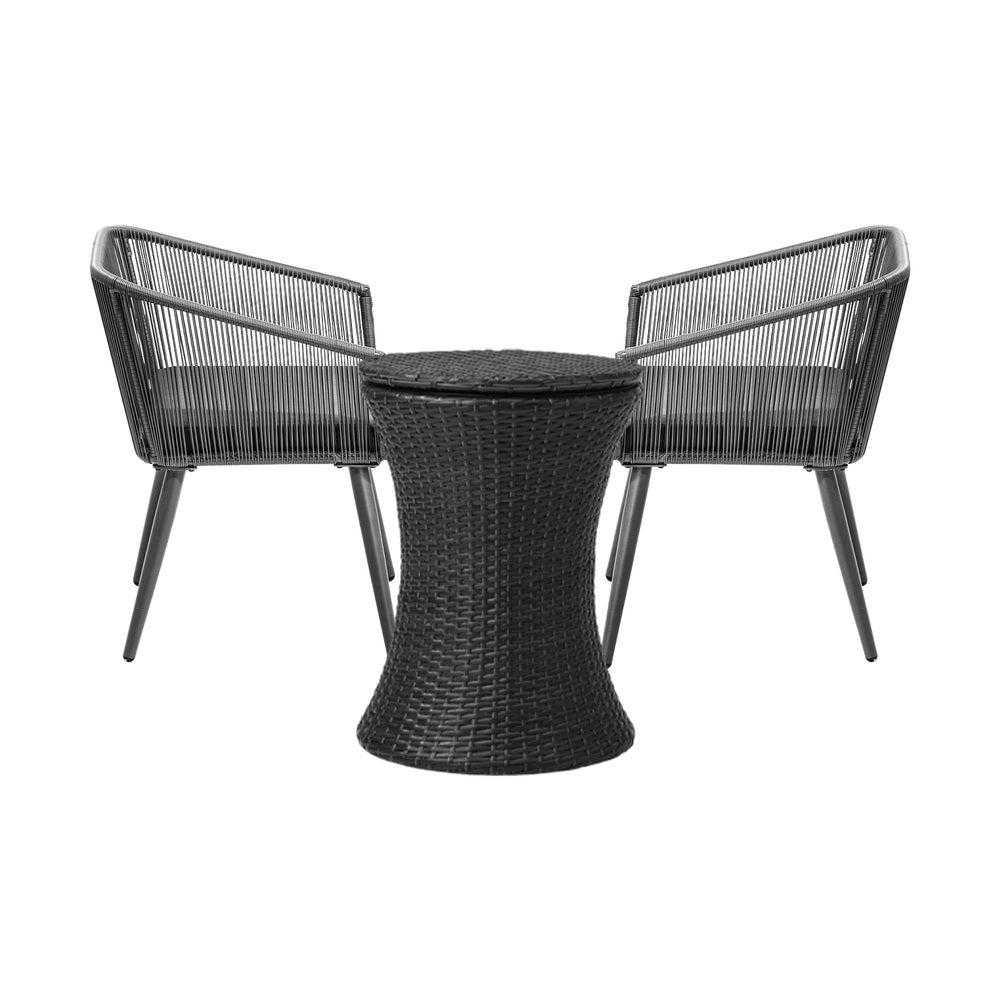3PCS Outdoor Lounge Setting Ice Bucket Black/Brown Adjustable Table