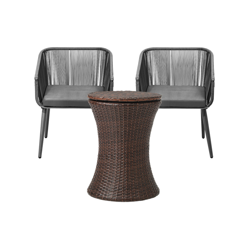 3PCS Outdoor Lounge Setting Ice Bucket Black/Brown Adjustable Table