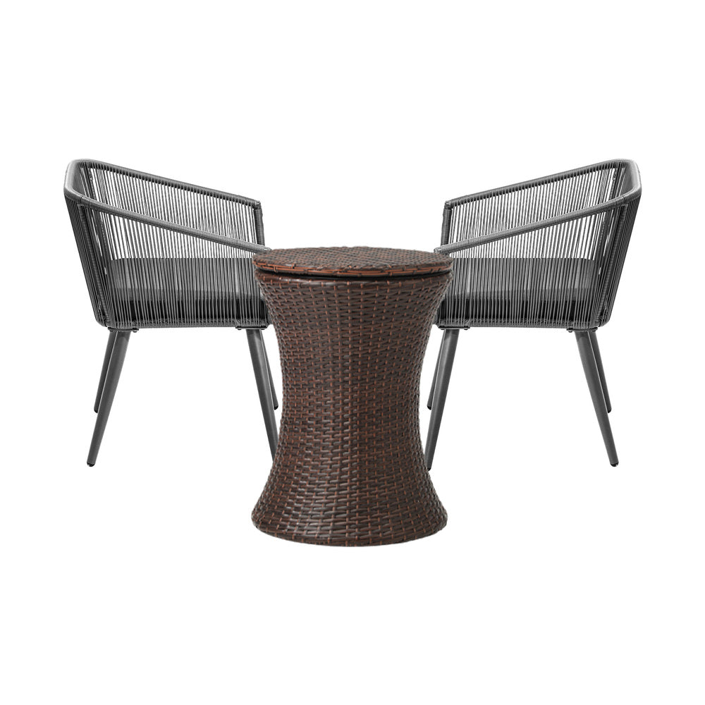 3PCS Outdoor Lounge Setting Ice Bucket Black/Brown Adjustable Table