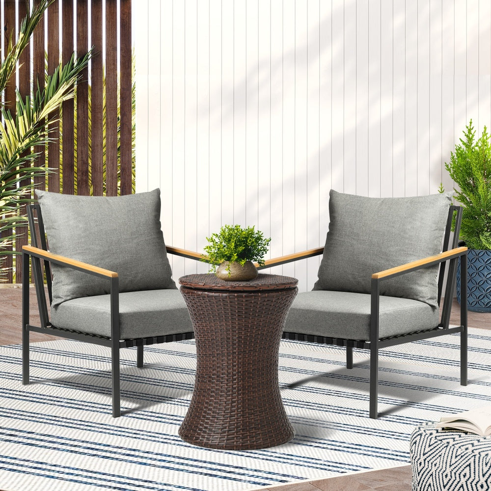 Outdoor Patio Set Ice Bucket Brown Table Sofa Setting 3pcs