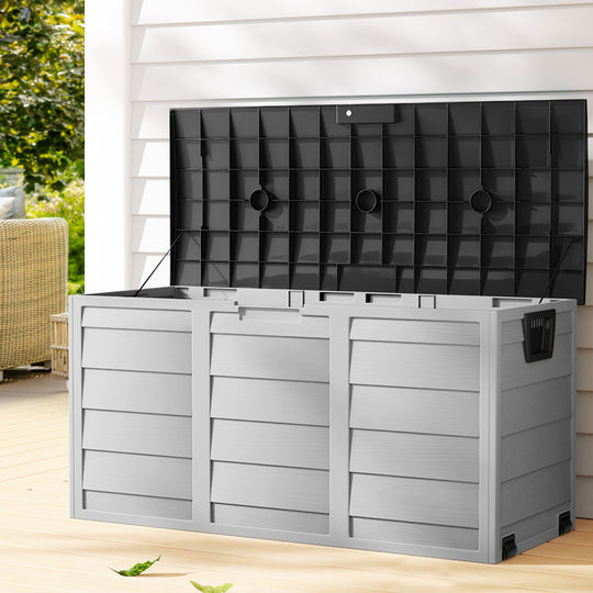 Outdoor Storage Box 290L Lockable Organiser Garden Deck Shed Tool Black, Outdoor Storage Boxes