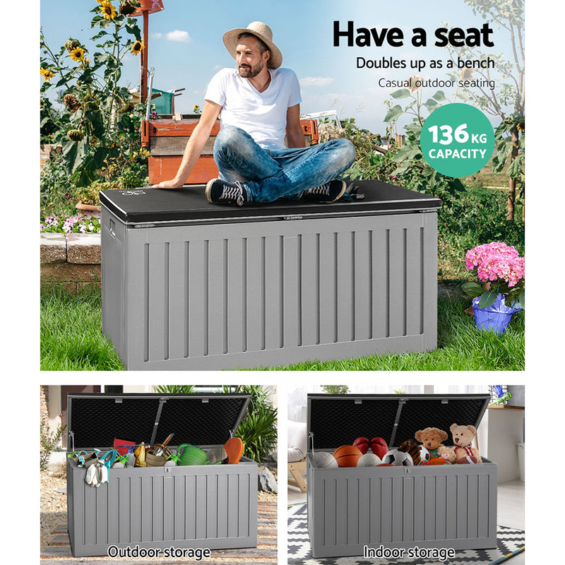 Outdoor Storage Box 270L Container Lockable Garden Bench Tool Shed Grey - Gardeon Toy Indoor Chest
