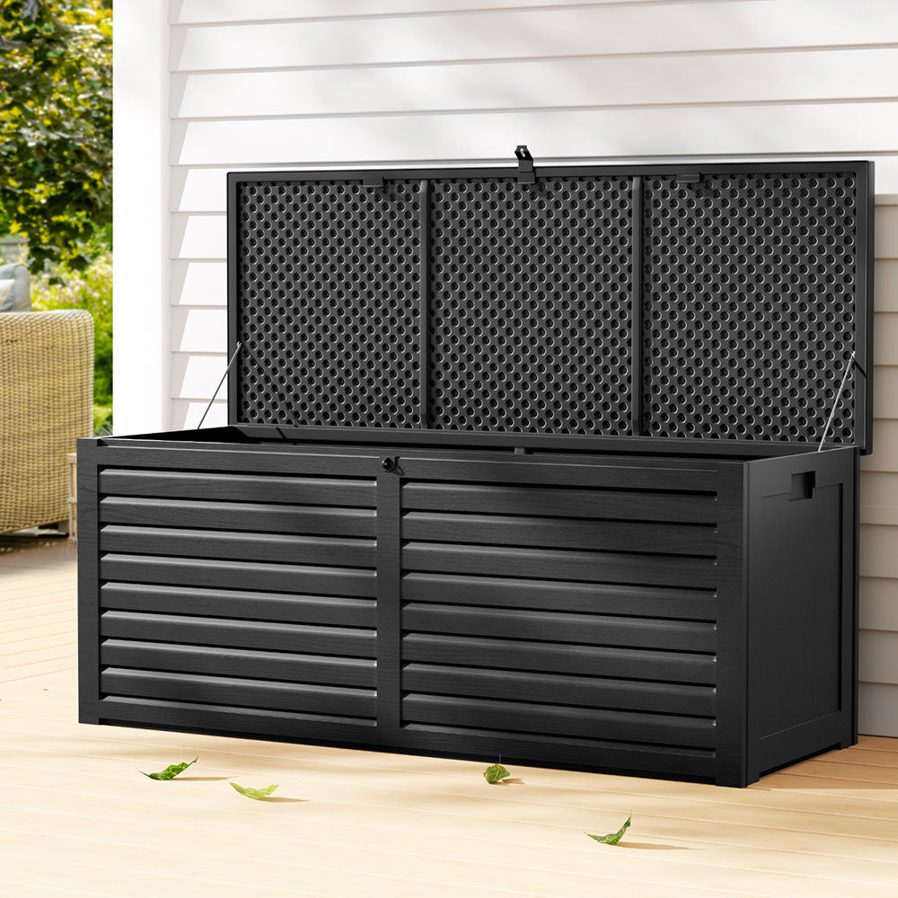 Outdoor Storage Box 390L Container Lockable Garden Bench Shed Tools Toy All Black, Outdoor Storage Boxes