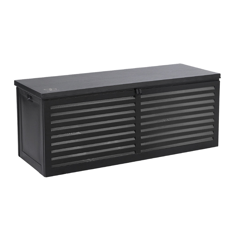 Outdoor Storage Box 390L Container Lockable Garden Bench Shed Tools Toy All Black - Outdoor Storage Boxes
